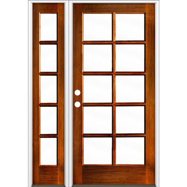 Krosswood Doors 50 in. x 80 in. French RH Full Lite Clear Glass Red Chestnut Stain Hemlock Prehung Front Door with LSL