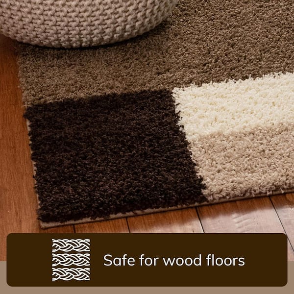 Madison Shag Cubes Beige/Brown 3 ft. x 5 ft. Contemporary Geometric Area Rug