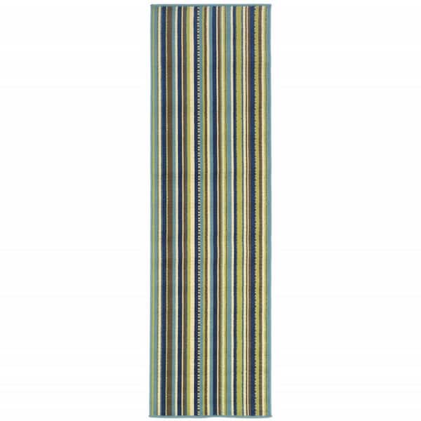 Blue, Green 2 ft. x 8 ft. Loomed Polypropylene Rectangle Indoor/Outdoor Area Rug