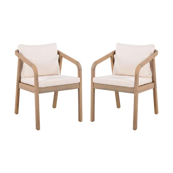 CHRISTOPHER KNIGHT HOME Clay Modern Solid Wood Patio Outdoor Dining Chair with Cream Cushions, Rope Back, Light Teak Finish, (Set of 2)