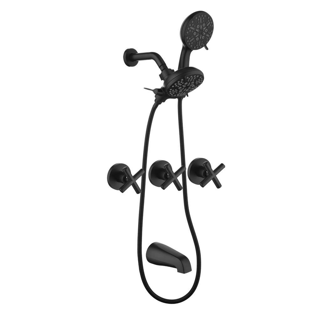 Triple Handle 7-Spray Wall Mount Tub and Shower Faucet 1.8 GPM Dual 2 in. 1-Shower System in Matte Black Valve Included price history on PriceWatchPro