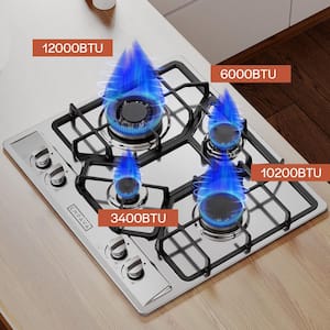 24 in. Gas Stove Cooktop 4 Italy Sabaf Sealed Burners in Stainless Steel