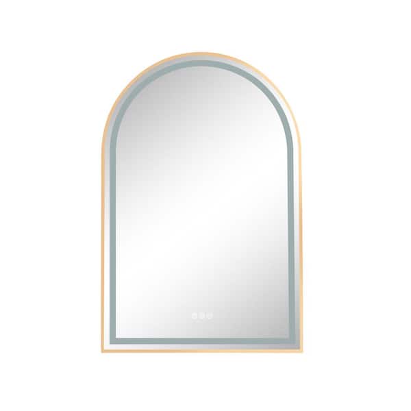 Unbranded 26 in. W x 38.7 in. H Oversized Arched Framed Wall-Mounted Bathroom Vanity Mirror in Rose Gold