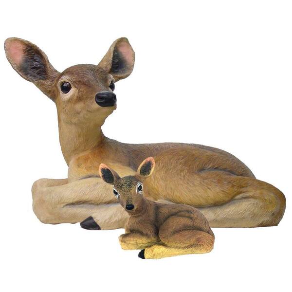 Call of The Wild 14 in. Lying Deer and Baby Fawn 6 in. Statue Combo Family Set