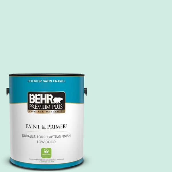 BEHR PREMIUM PLUS 1 gal. Home Decorators Collection #HDC-MD-19 Soft Mint Satin Enamel Low Odor Interior Paint & Primer