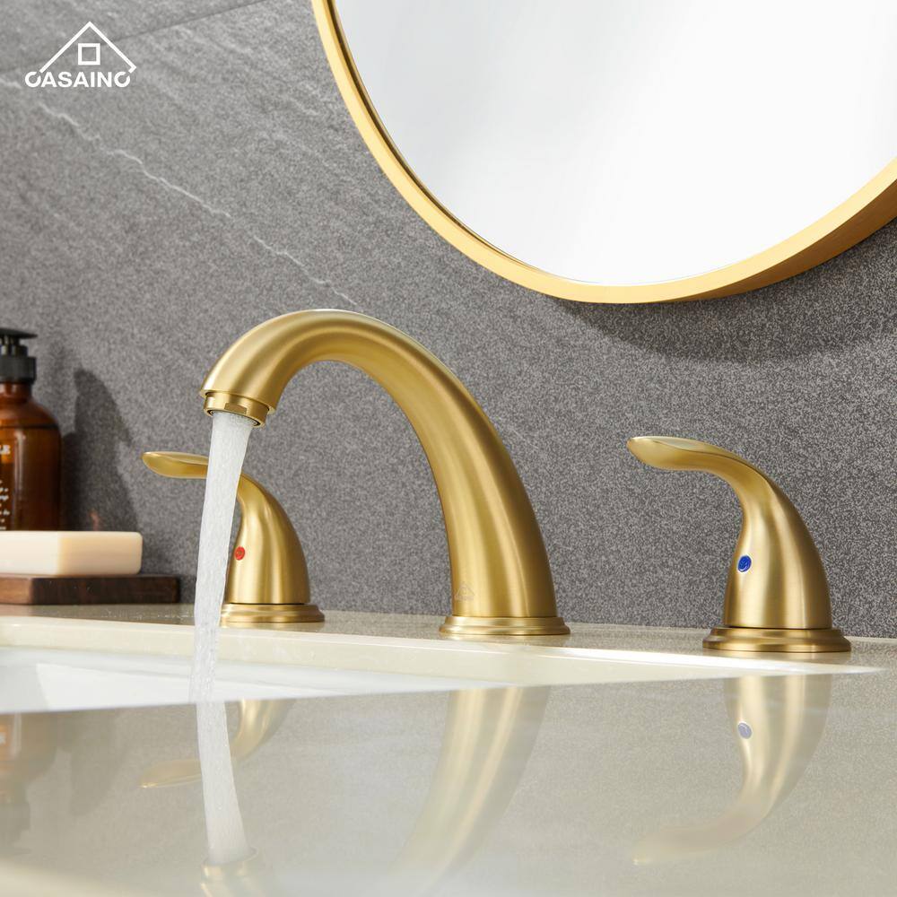 Brushed Gold Stainless Steel Widespread Bathroom Faucet with Drain