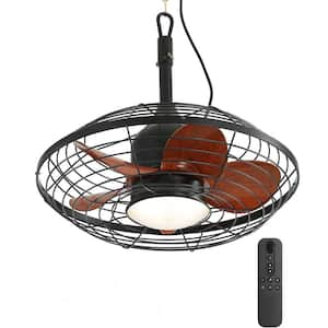 20 in. Indoor/Outdoor Black Industrial Metal Caged Ceiling Fan with Light Kit and Remote Included