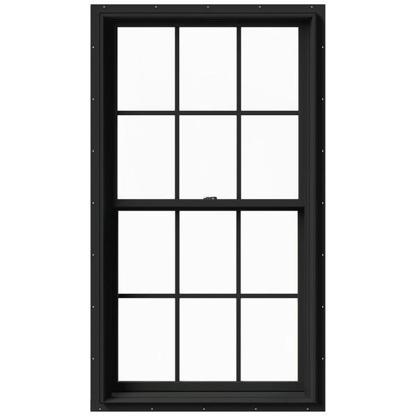 JELD-WEN 33.375 in. x 60 in. W-2500 Series Bronze Painted Clad Wood Double Hung Window w/ Natural Interior and Screen