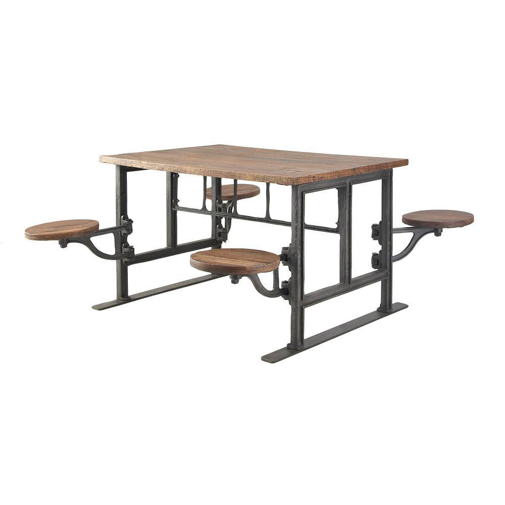 Reclaimed Teakwood 51" Industrial Dining Table with Marble Accents
