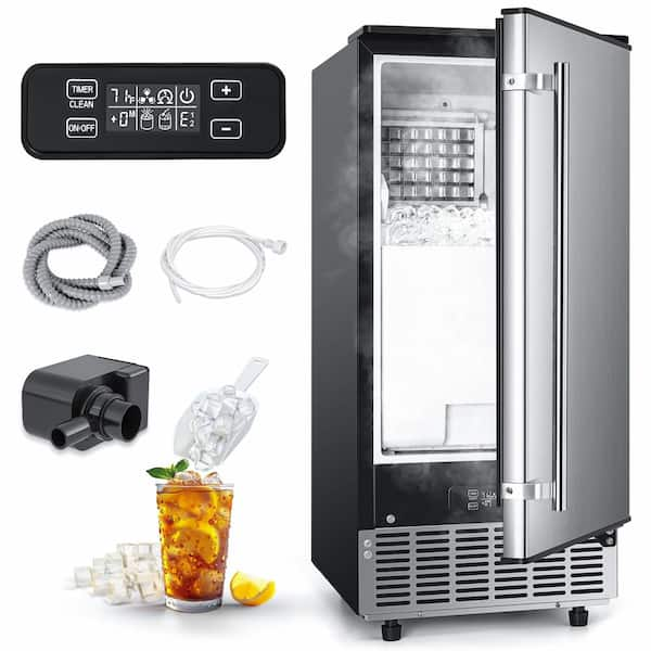 15 in. 80 lb./24H Freestanding/Built-in Ice Maker in Stainless Steel, 24 lb. Storage Capacity, 3-Possible Ice Cube Sizes