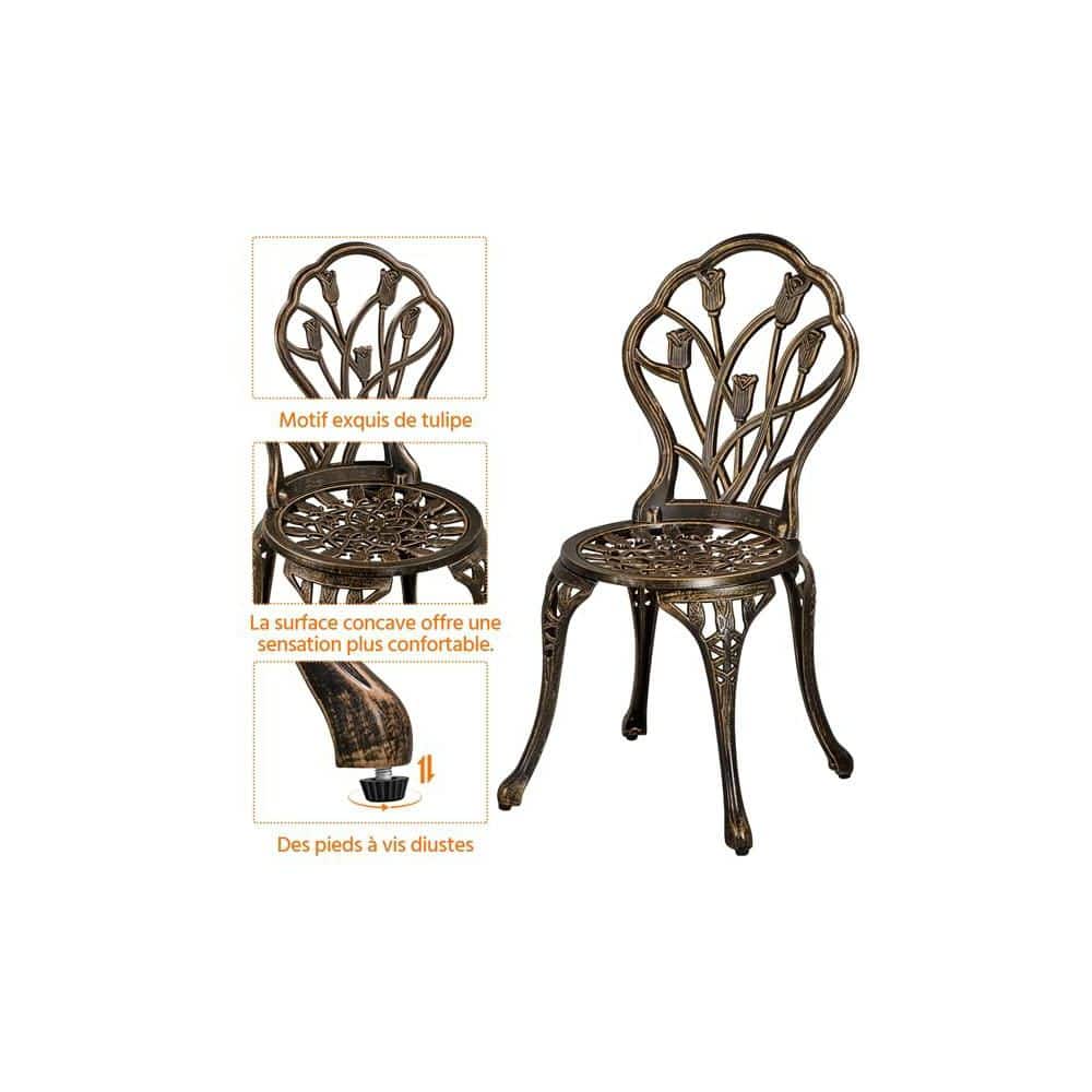 Copper Cast Aluminum 3-Piece Patio Bistro Set with Tulip Design
