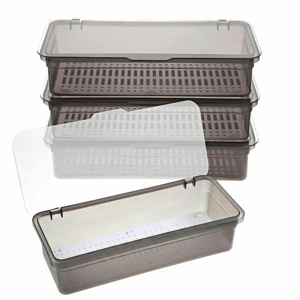3.7 in. H x 2.6 in. W x 10.6 in. D 3-Pieces Flatware Tray with Lid and Drainer Clear Plastic Silverware Drawer Organizer