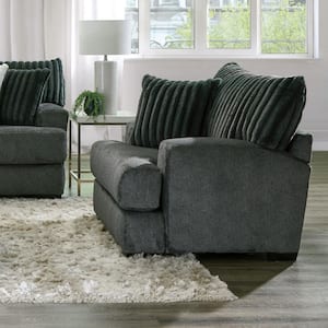 Lola Gray Chenille Accent Chair With Reversible Cushions