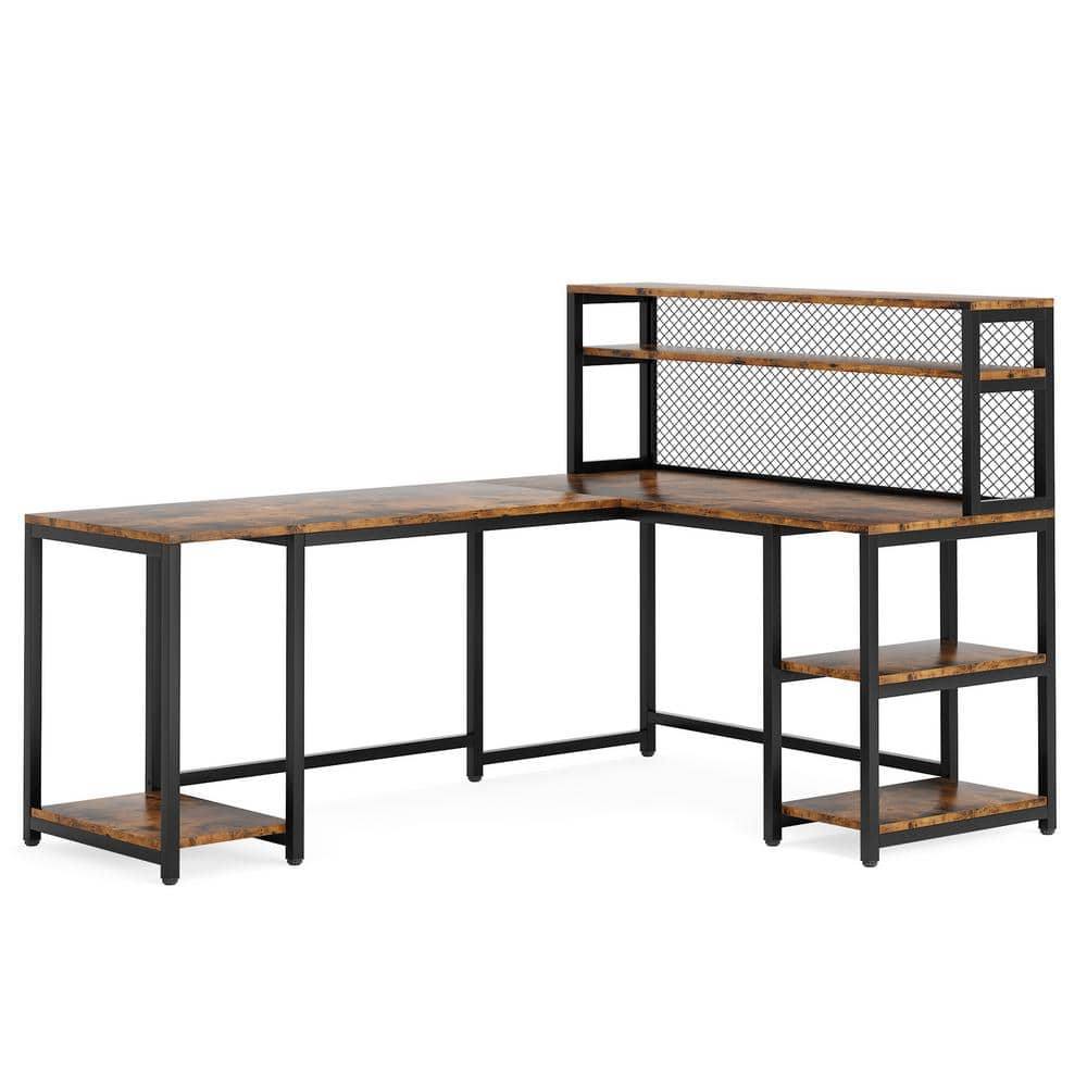 BYBLIGHT Lanita 60 in. L Shaped Desk Rustic Brown Black Engineered Wood  Metal Frame Computer Desk with File Cabinet BB-XK00149-RM - The Home Depot