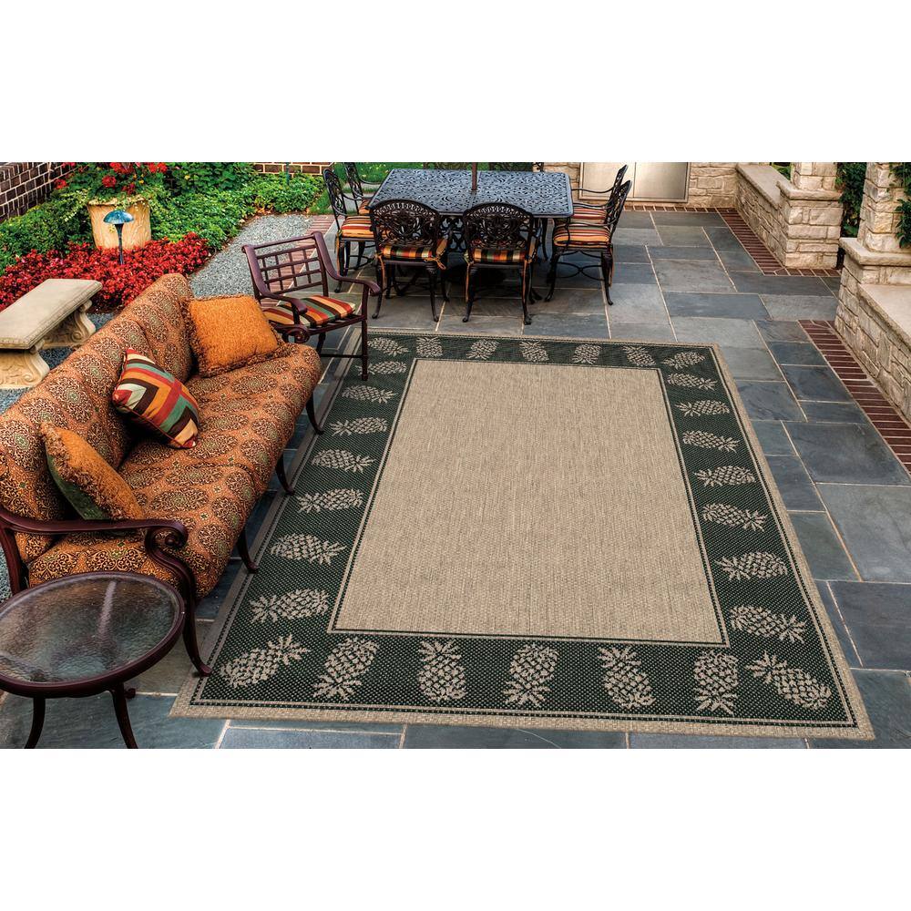 Coastal Cocoa-Black Synthetic Rectangular Outdoor Rug, 3'9" x 5'5"