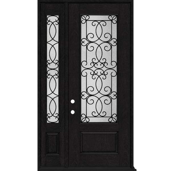 Steves & Sons Regency 51 in. x 96 in. 3/4Lite Georgian Decorative Glass RHIS Onyx Mahogany Fiberglass Prehung Front Door w/12 in.SL