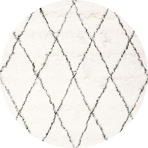 nuLOOM Nida Marrakech Moroccan Trellis Shag Ivory 6 ft. Round Rug