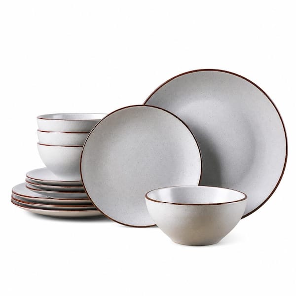 Venus 12-Piece Speckled Matte Light Grey Stoneware Dinnerware Set (Service for 4) Dinnerware Sets