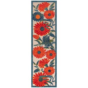 Aloha Ivory Multicolor 2 ft. x 6 ft. Floral Contemporary Indoor/Outdoor Runner Area Rug