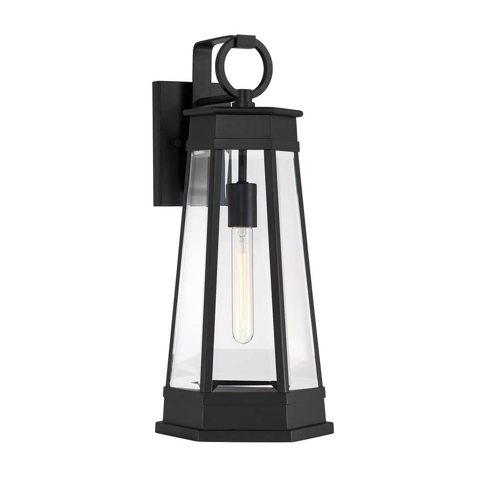 Payne 21.3 in. 1-Light Matte Black Transitional Outdoor Hardwired Wall Lantern Sconce with Clear Glass No Bulb Included price history on PriceWatchPro