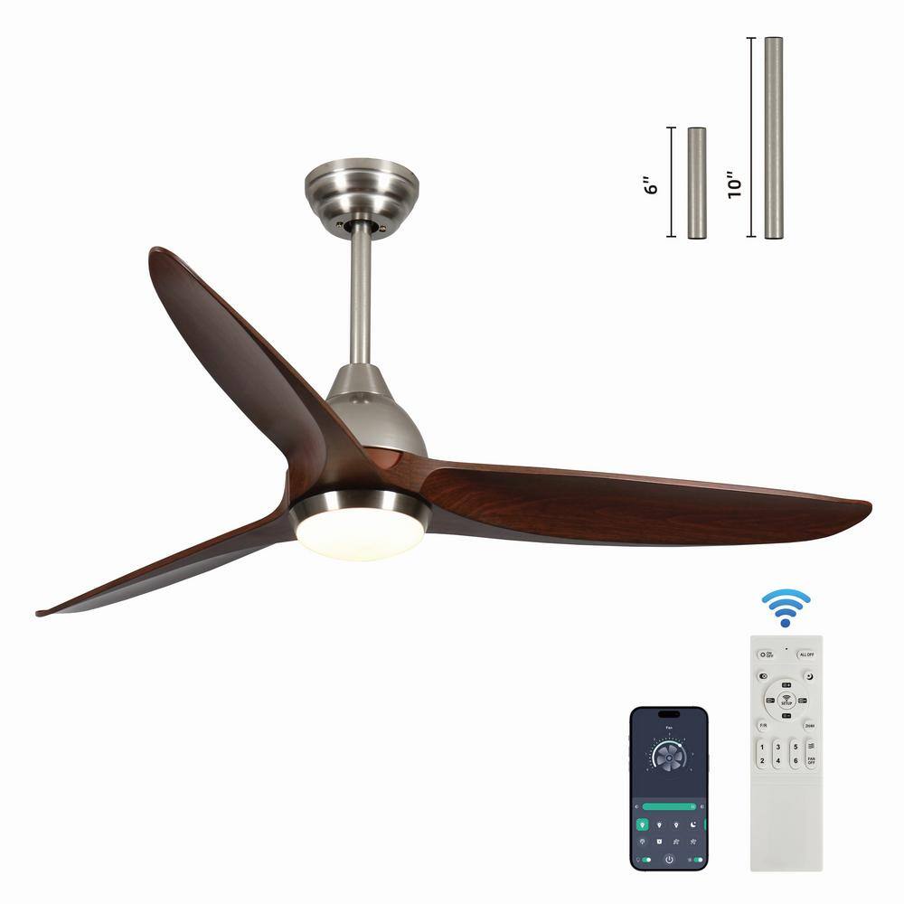 52 in. Smart Indoor Nickel 6-Speed 3-Colors Ceiling Fan with Integrated LED