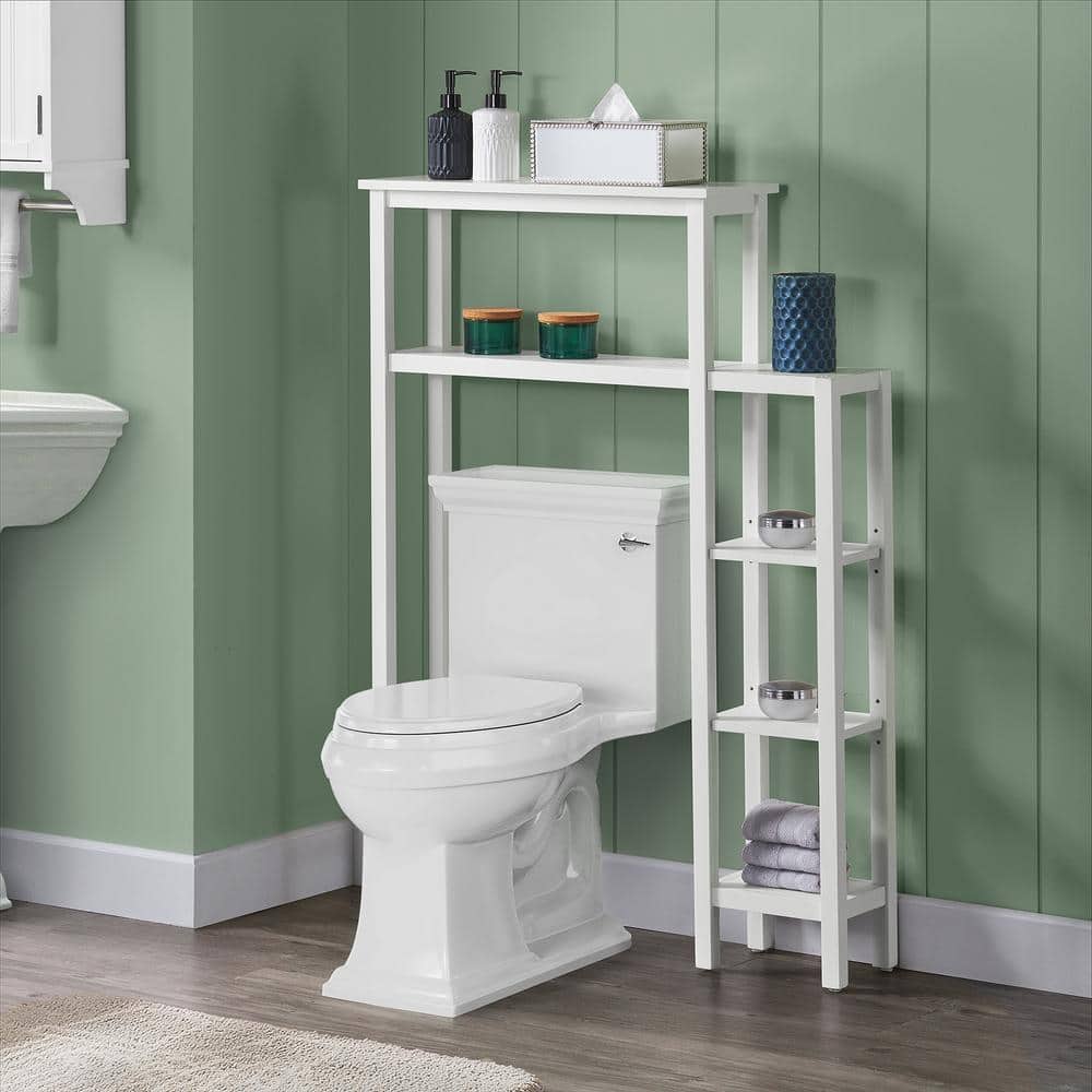 White Adjustable Over-the-Toilet Organizer with Side Shelving