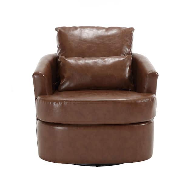 Brown PU Swivel Barrel Chair Accent Sofa Chair for Living Room