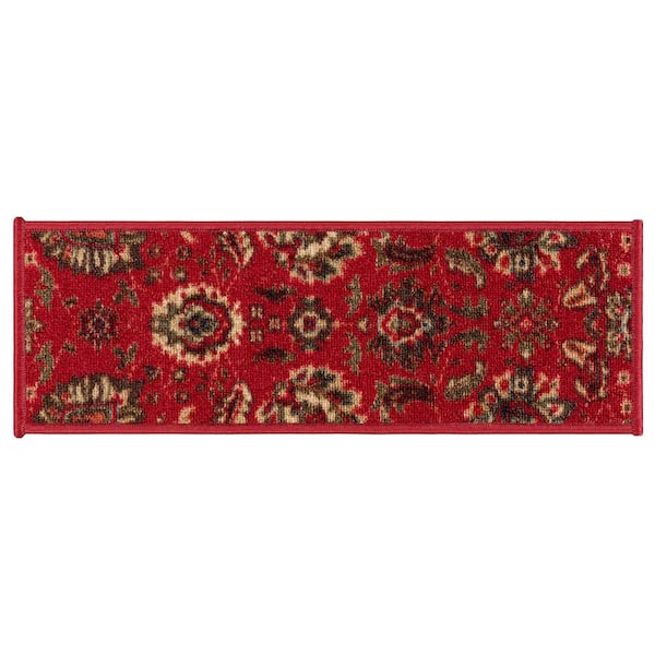 Ottomanson Ottohome Collection Non-Slip Rubberback Oriental Design 8.5 in. x 26 in. Indoor Stair Treads, 14 Pack, Red