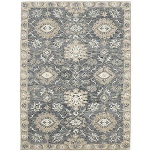 Romania Newburg Gray 5 ft. x 8 ft. Floral Wool Area Rug