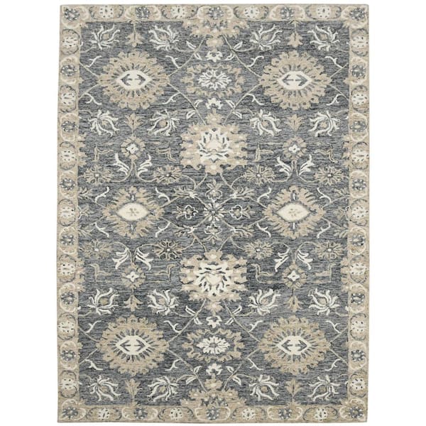 Amer Rugs Romania 5 ft. X 8 ft. Gray Floral Area Rug
