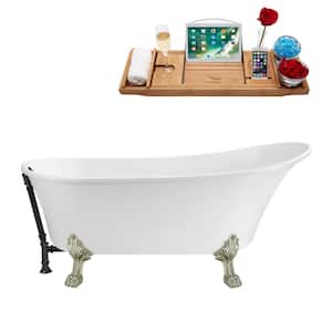 67 in. Acrylic Clawfoot Non-Whirlpool Bathtub in Glossy White With Brushed Nickel Clawfeet And Matte Black Drain