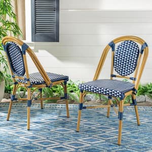 Lenda Navy/White Stackable Aluminum/Wicker Outdoor Dining Chair (2-Pack)