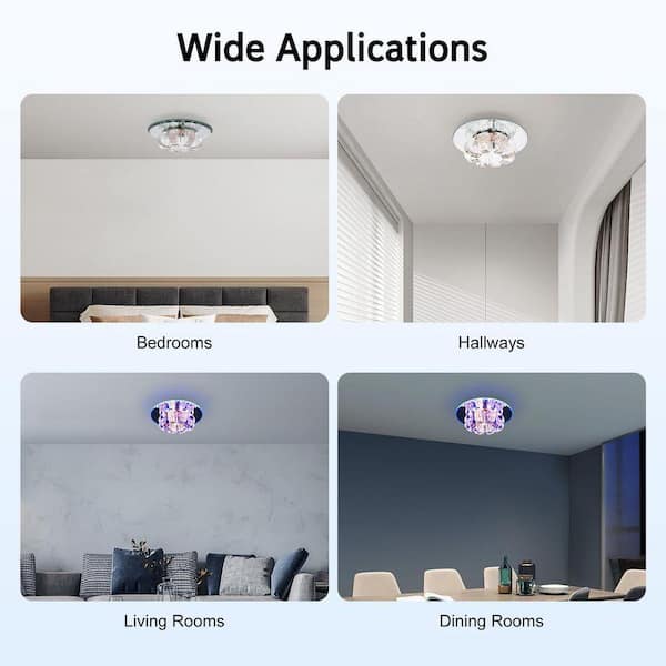 OUKANING 7 in. 1-Light Modern Clear Crystal Flush Mount LED