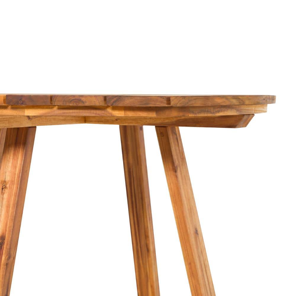 Natural Acacia Wood Round Outdoor Dining Table with Slatted Top