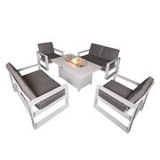 Aluminum Patio Conversation Set with Gray Cushion, White 55.12 in. Fire Pit Table Sofa Set - 2 Armchair+2xLoveseat