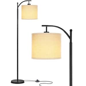 Montage 62 in. Classic Black Mid-Century Modern 1-Light LED Energy Efficient Floor Lamp with Beige Fabric Drum Shade