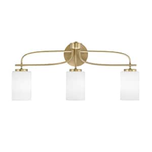 Olympia 25.5 in. 3-Light New Age Brass Vanity Light  White Muslin Glass Shade