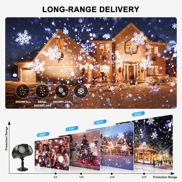Black Snowflake Projector Light, 15000 Lumens LED Rotating Outdoor Floodlight, IP65 Waterproof Dynamic Spotlight