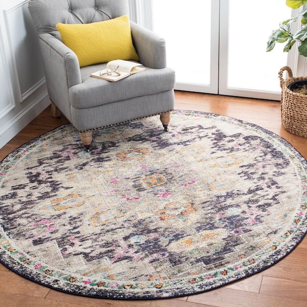 Madison Black/Gold 9 ft. x 9 ft. Distressed Border Round Area Rug
