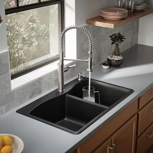 Kennon 33 in. Drop-in 60/40 Double Bowl Neoroc Granite Composite 1-Hole Kitchen Sink in Matte Black