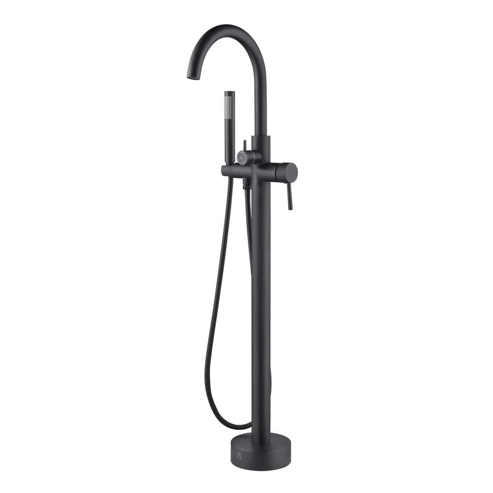 Matte Black Brass Freestanding Tub Filler with Diverter