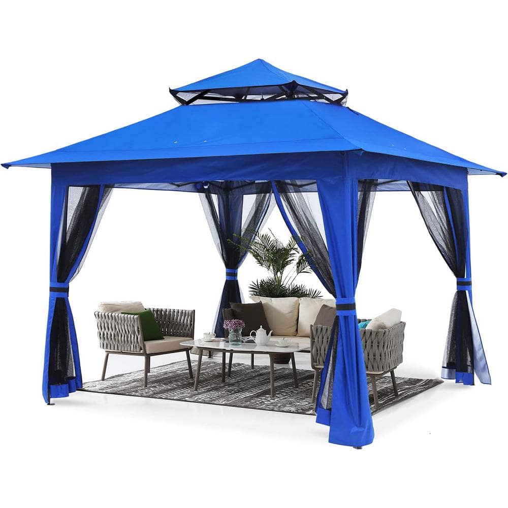 13 ft. x 13 ft. Blue Steel Pop Up Portable Gazebo Outdoor Patio Canopy Doub