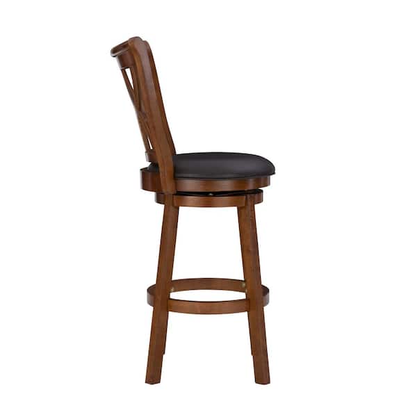 Orono Big and Tall Swivel 32 in. Rustic Oak Brown High Back Wood Bar Stool with Faux Leather Seat