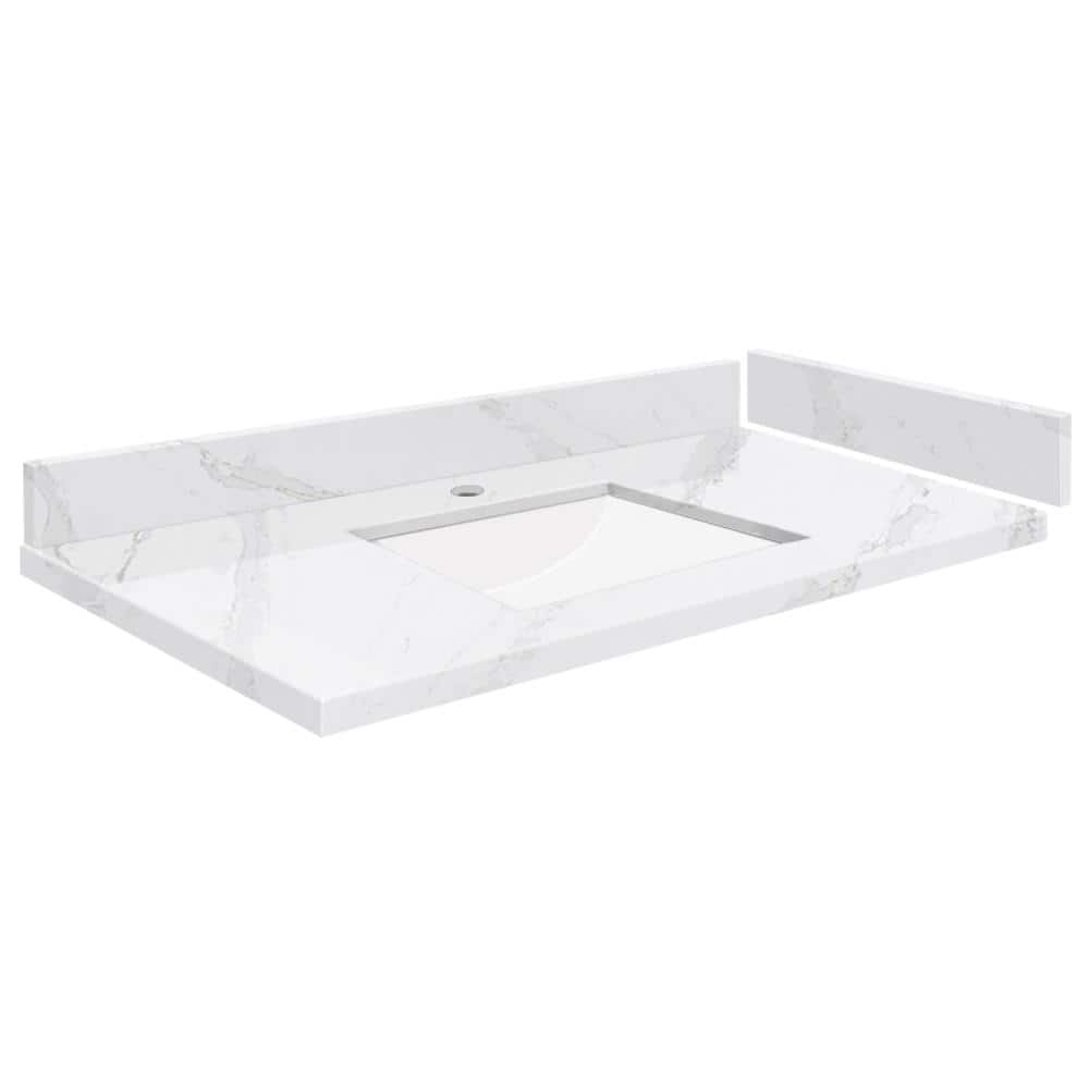 Silestone 34.5 in. W x 22.25 in. D Quartz White Rectangular Single Sink Vanity Top in Calacatta Gold price history on PriceWatchPro