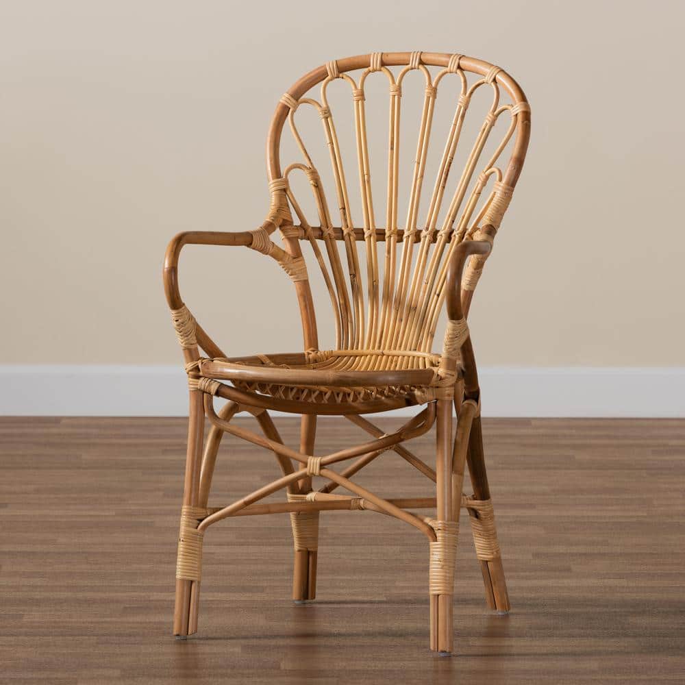 Sheraton Handmade Rattan Armchair with Woven Detailing - Brown