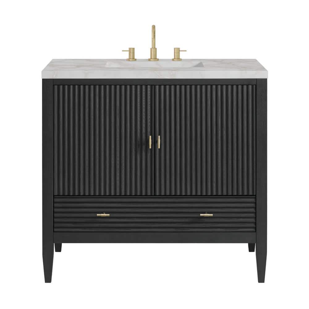 36" Black Plywood Freestanding Single Vanity with Brass Accents