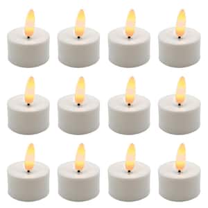 Battery Operated 3D Wick LED Tea Lights, White - Set of 12