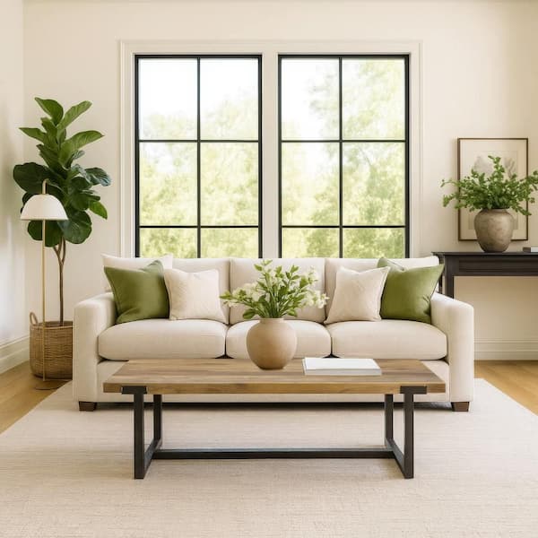 THE URBAN PORT Marlon 48 in. Natural Brown Rectangle Wood Coffee Table with Handmade Aluminum Cast Black Frame