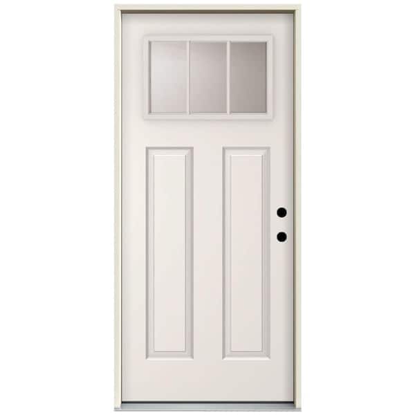 Steves & Sons 32 in. x 80 in. Element Series 3 Lite Left-Hand Inswing White Primed Steel Prehung Front Door with 4-9/16 in. Frame