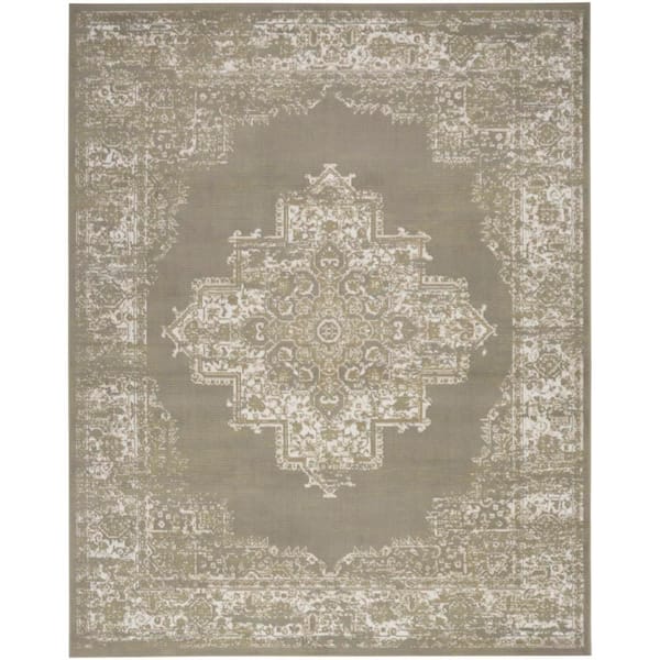 Nourison Grafix Olive 6 ft. x 9 ft. Center medallion Transitional Area Rug